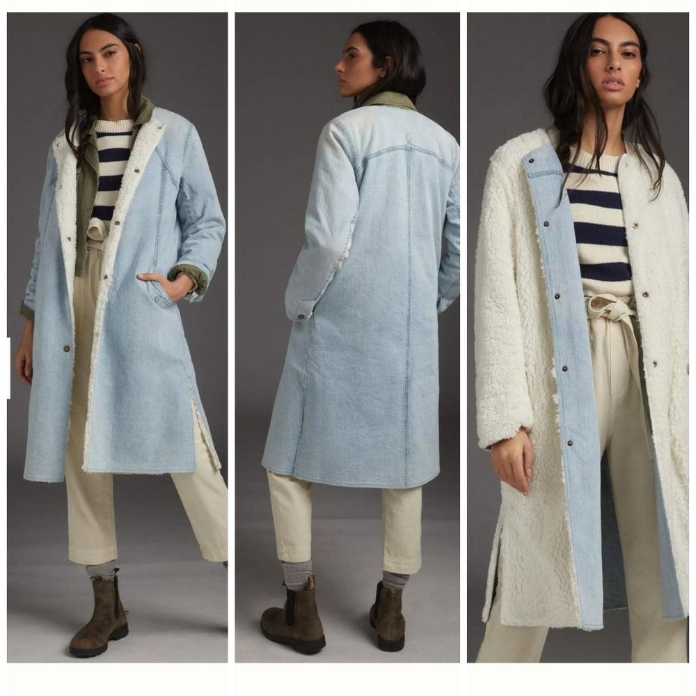 Pilcro Reversible Sherpa Denim Duster Coat